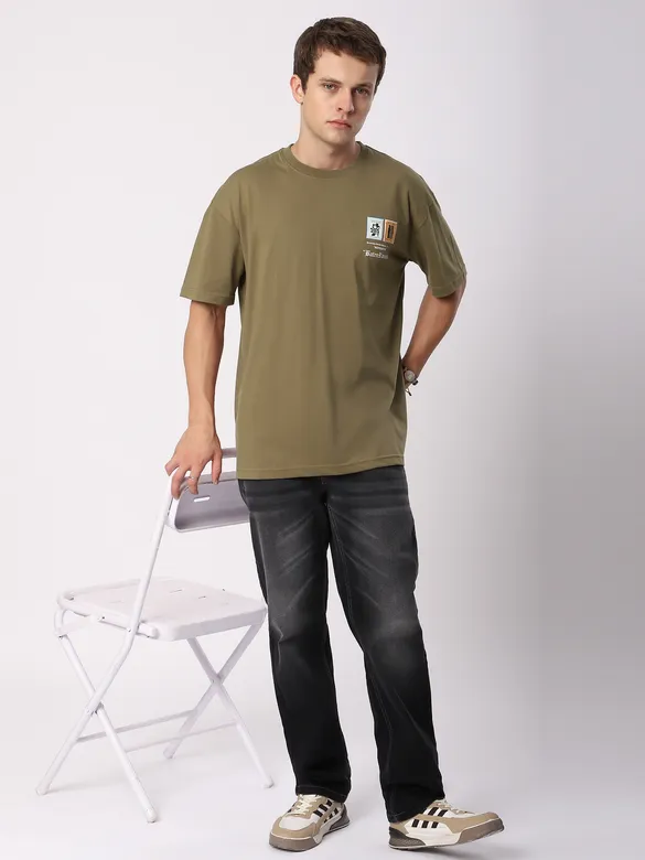 Dark Tan Stamps Printed Oversized T-Shirt